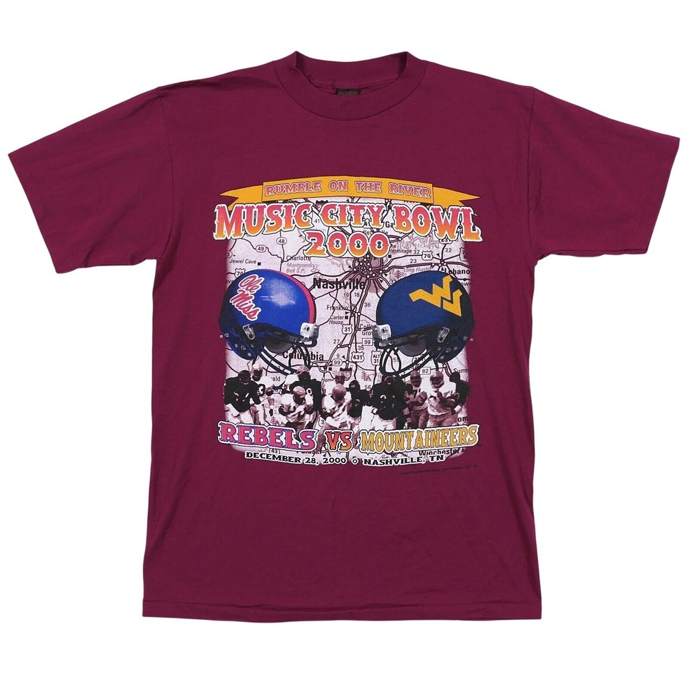 VTG Music City Bowl 2000 Ole Miss vs WVU Fashion Victim T-Shirt Mens L Y2K